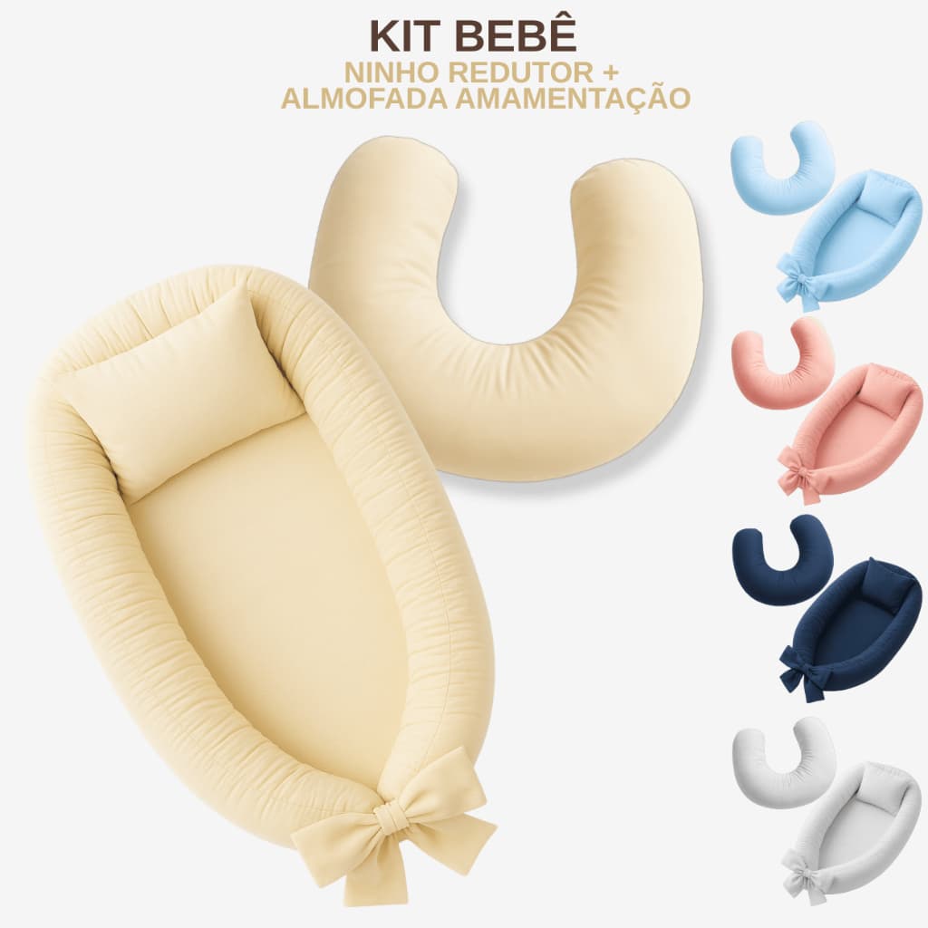 Kit bebê - Ninho redutor de berço + Almofada amamentação 400 fios minimalista