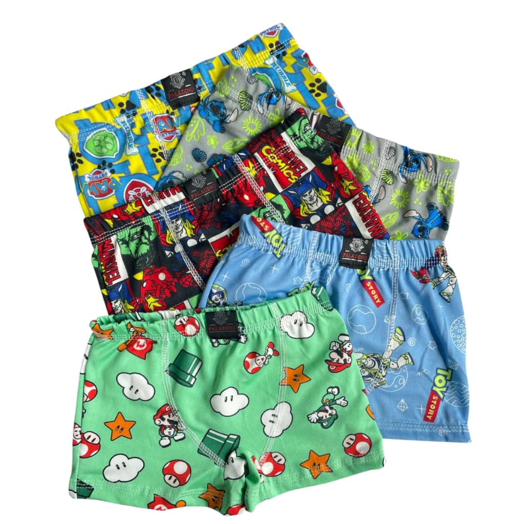 Kit Cueca Boxer Infantil 5 ou 10 Peças Malha Fria Estampada Conforto Menino