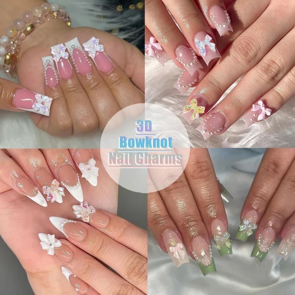 96Pçs Caixa Misturado 3D Resina Arco Encantos Da Arte Do Prego Rosa Branco Roxo Aurora Bowknot Flatback Gemas Kawaii DIY