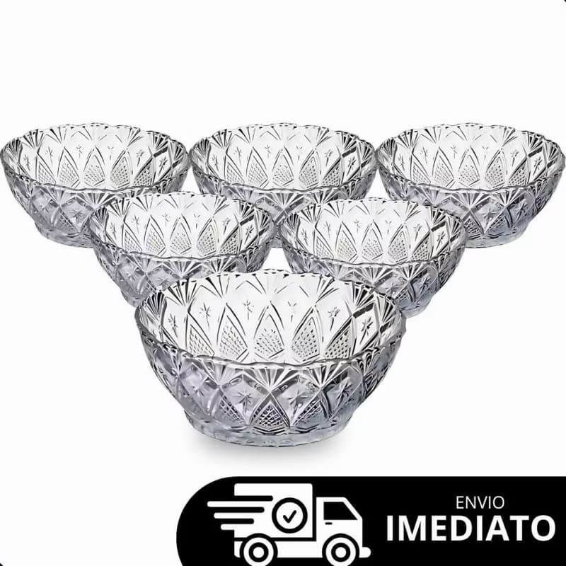 Jogo De Taça Sobremesa Tigela Bowl em Vidro Desenhado