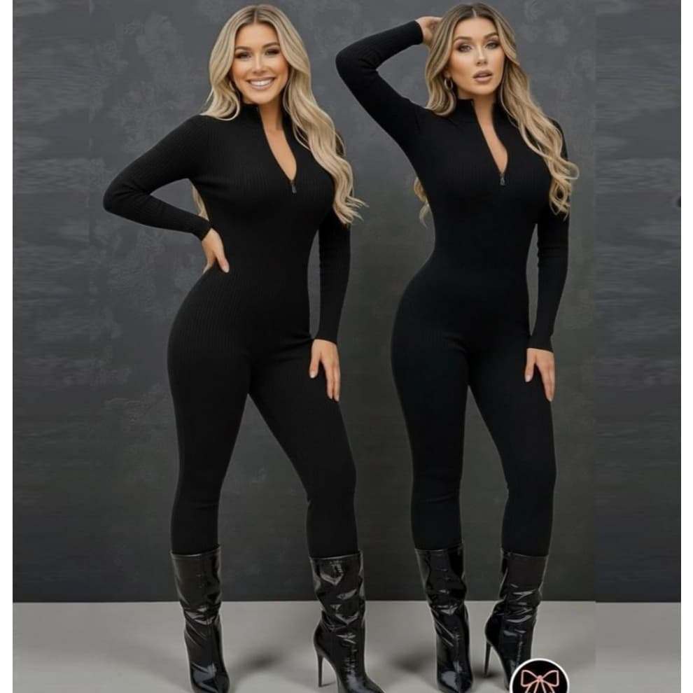 Macação Feminino Manga Longa Virgínia Moda Gringa Zíper Frontal Suplex Premium Balada Blogueira