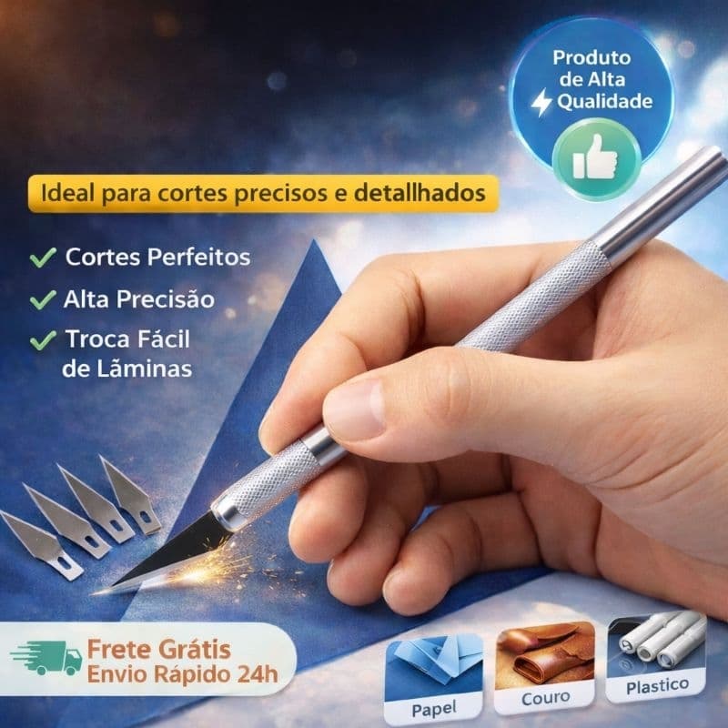 Estilete de Precisão Faca Artesanal de aço Inoxidável Tipo Bisturi + 5 Lâminas Extra