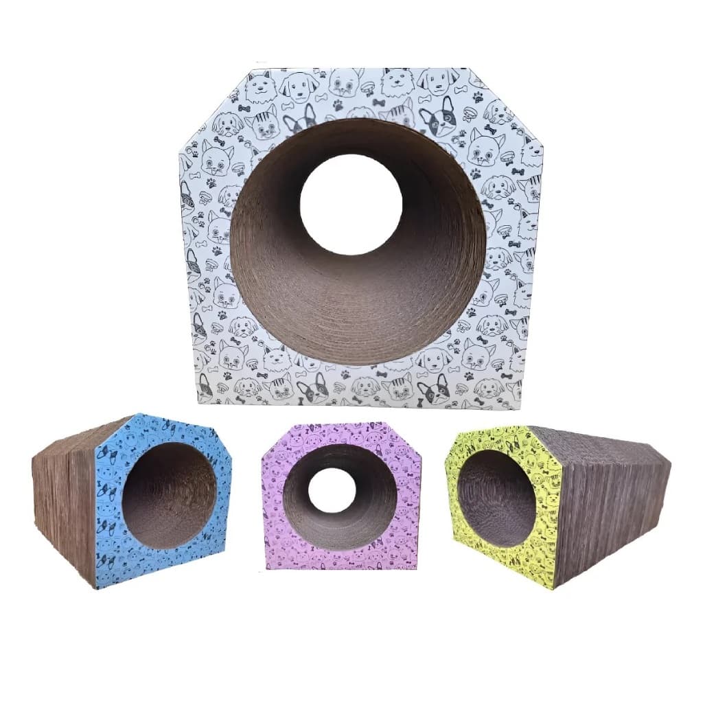 Arranhador Para Gato De Papelão Túnel Casinha Brinquedo Pet