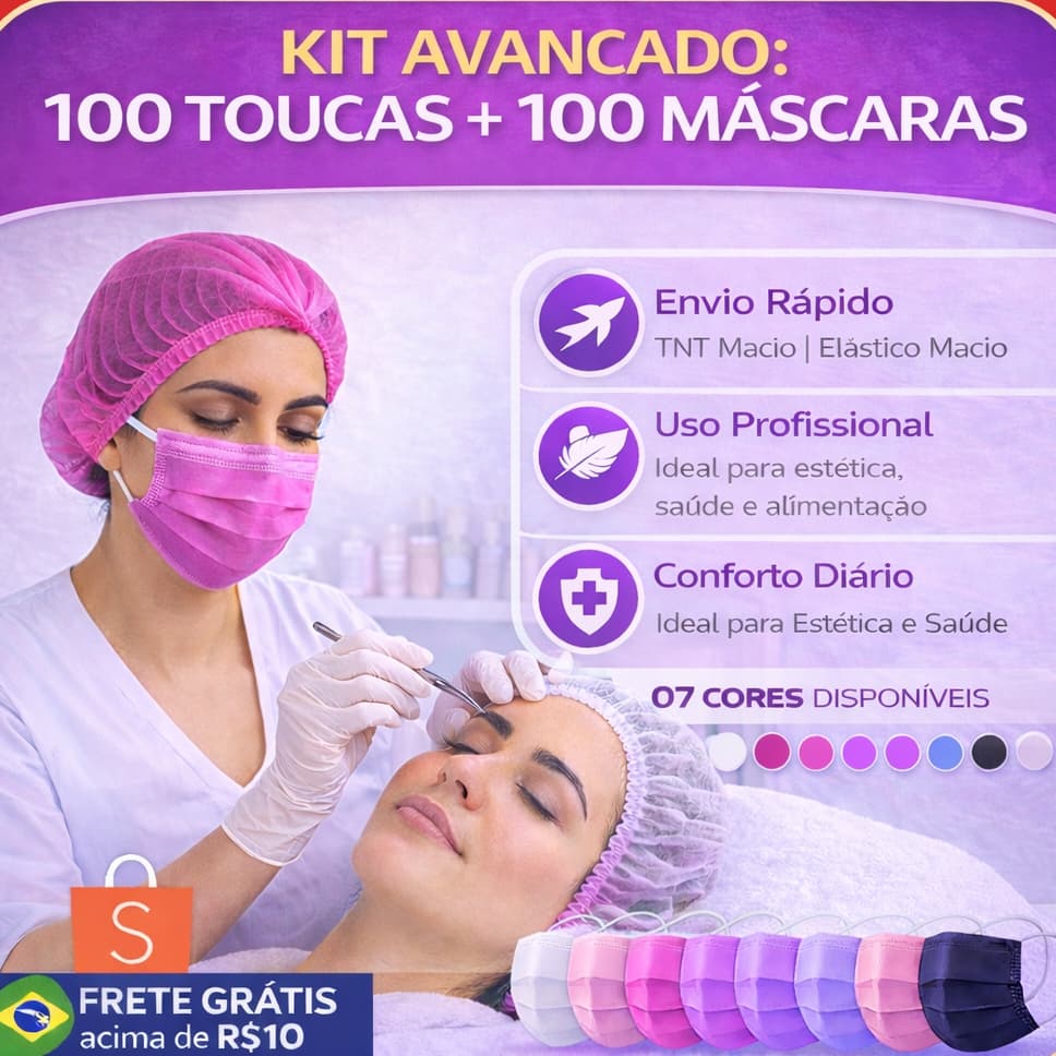 Kit AVANÇADO Máscaras + Toucas Descartáveis p/ Proteção Facial Salão, Clínica & Cozinha