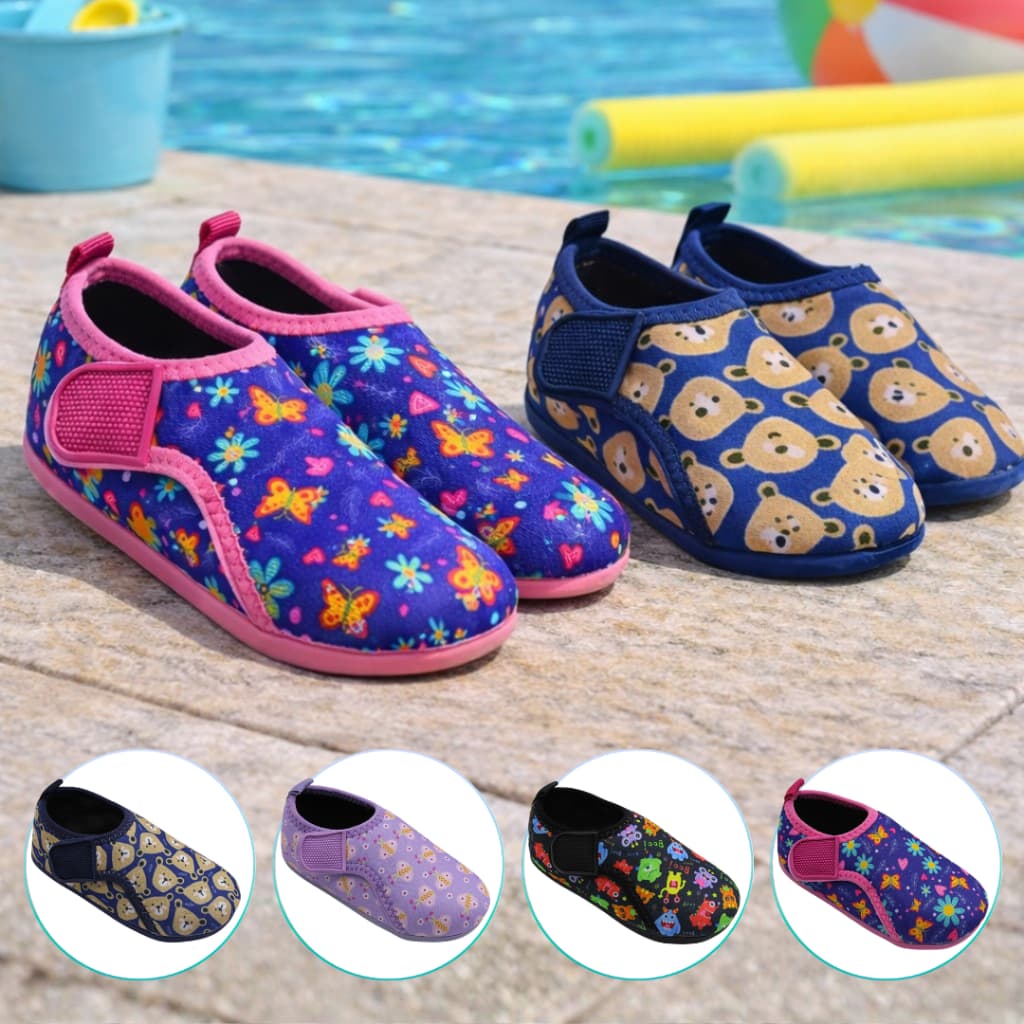 Sapatilha Aquática Infantil Estampada Antiderrapante Piscina Calce Fácil Confortável Leve Flexível
