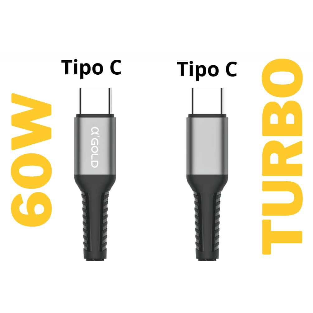 Cabo USB-C Tipo C 2 pontas Turbo 60W Tipo C ORIGINAL Carregamento Turbo 1 e 2 Metros