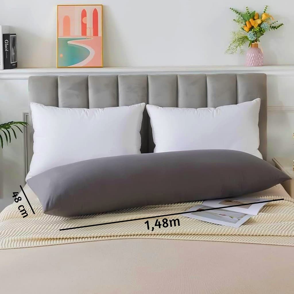 Travesseiro De Corpo Xuxão 1,48x48 com Fronha Cinza Com Zíper
