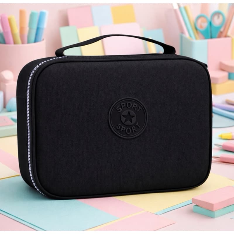 Estojo Box Organizador Escolar Feminino Masculino Quadrado Com 34 Elásticos Divisórias Lápis Caneta