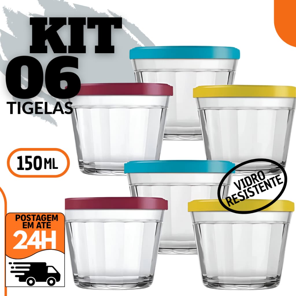 KIT 06 ou 04 Tigela Americana - Pote C/ tampa 150ml Vidro