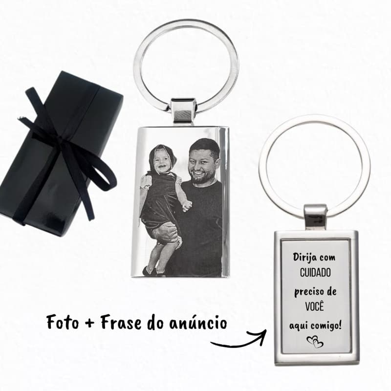Chaveiro Personalizado a Laser com Foto + Frase “Dirija com cuidado” - Presente | Lembrancinha