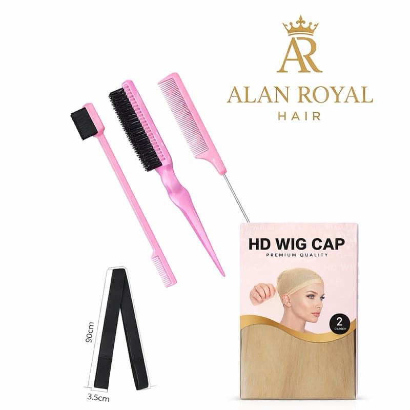 Kit de Acessórios Para Cuidados 3un Pentes + 2un Wig Cap HD +1un Faixa Hair Grip Velcro