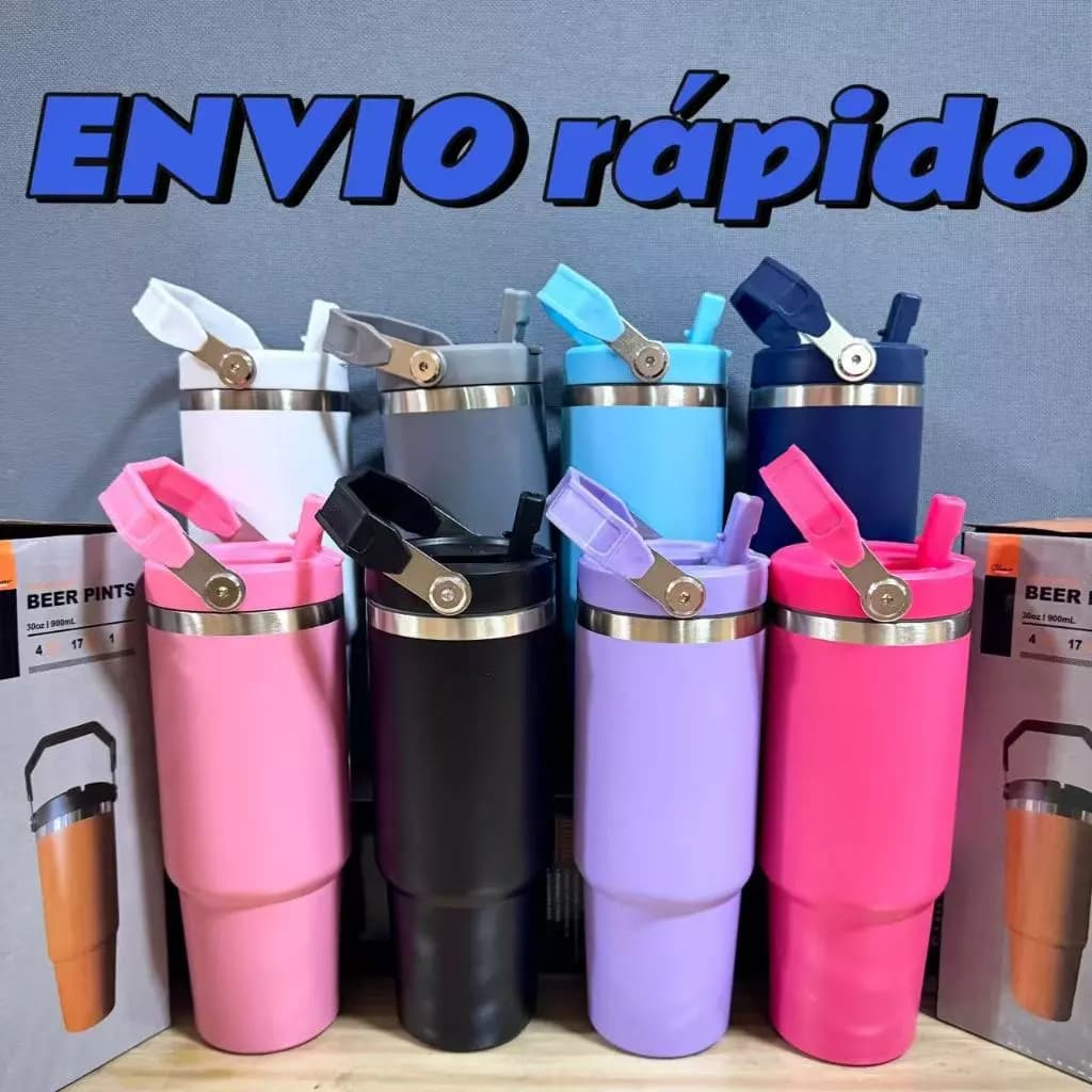 Copo Térmico Inox 900ml Tampa na Cor do Copo ,com Canudo ,Térmica Inoxidável natal portátil