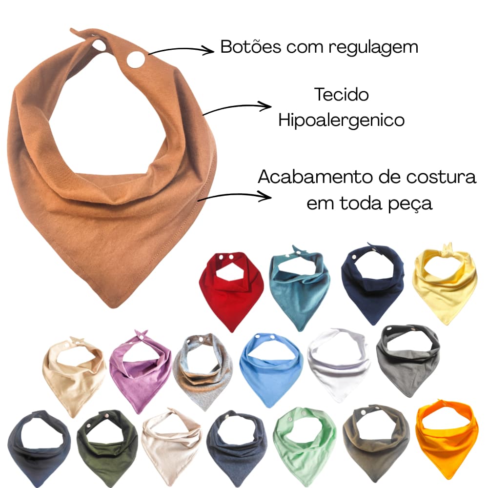 Babador Bandana Bebe com Regulagem Malha de Algodão
