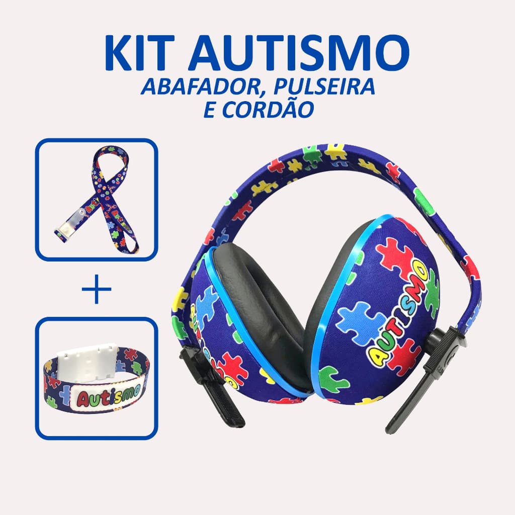 Kit Autismo Abafador Cordão Pulseira Criança Adulto Estampa Protetor Auricular