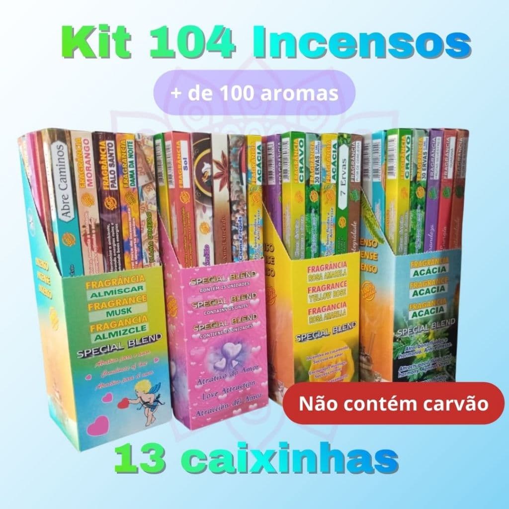 Incenso 100% Natural Sortidos/ Kit com 104 incensos 13 caixinhas