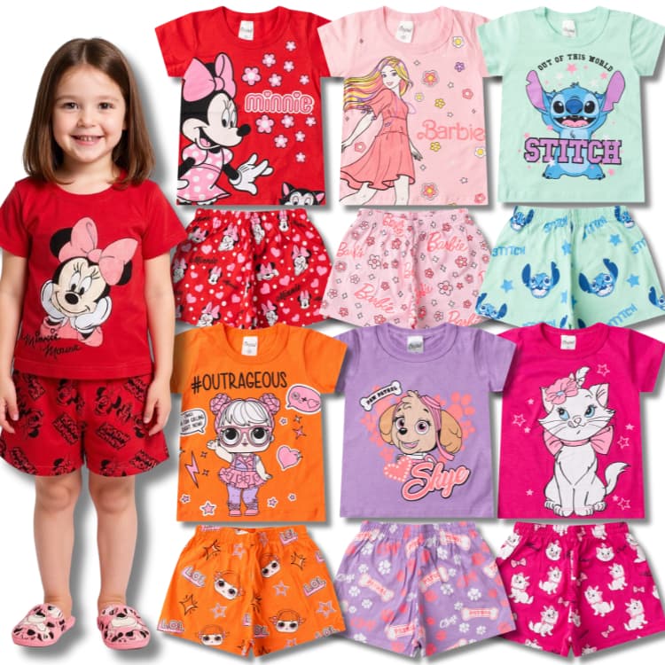 Kit 8 Peças Pijama Verão Feminino/Menina - Roupa Infantil/Juvenil - 4 ou 3 Conjuntos