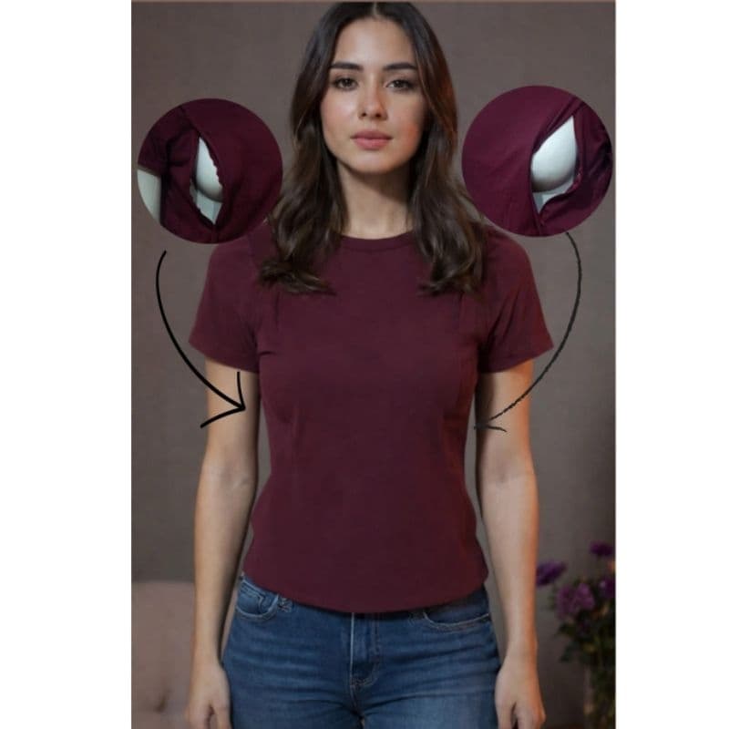 Camiseta para Amamentação com zíper nas Laterais 100% Algodão