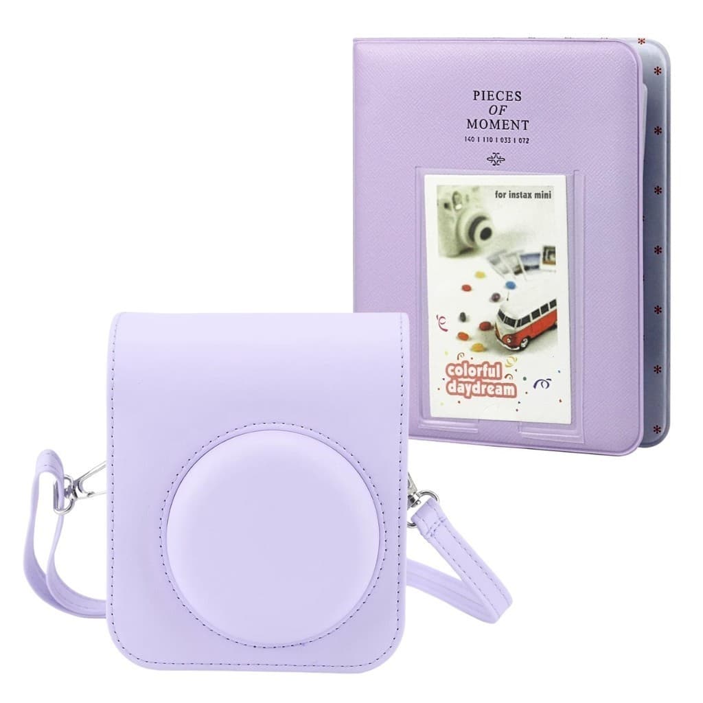 Capa Magnética Protetora Bag Com Alça Para Câmera Instax Mini 12 + Álbum roxo