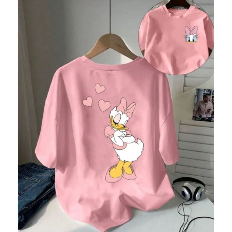 Camisa T-shirt estampa Pato Margarida Disney  Manga Curta Gola Redonda  para Verão e Primavera