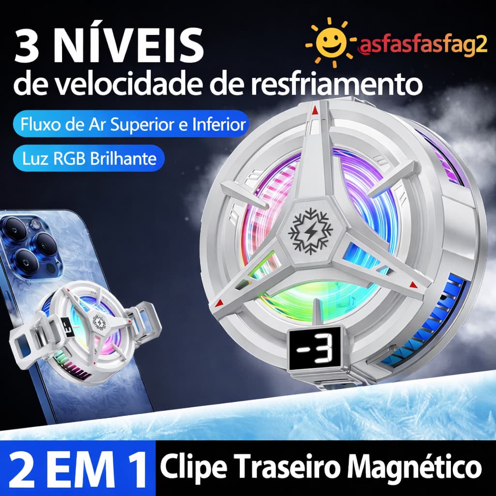 Cooler Gamer para Celular: Resfriamento Semicondutor (Até Congela) com Ventilador e Tela Integrada