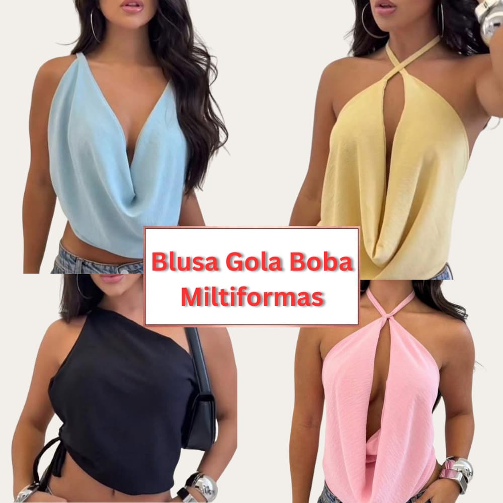 Blusa Cropped Gola Boba Multiformas Amarração Tecido Dunas Fresquinha Versátil e Estilosa