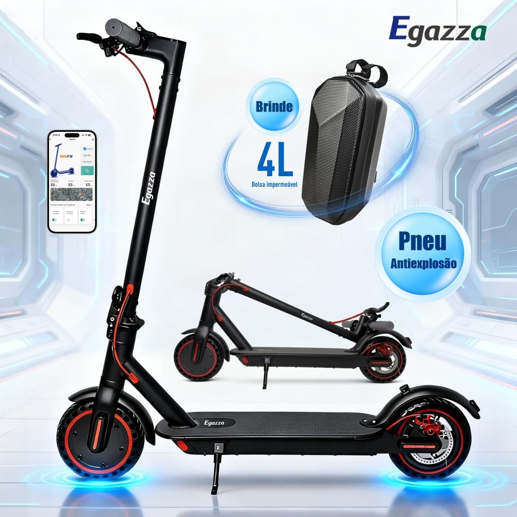 Egazza Patinete Elétrico 500W Scooter Alumínio Para Adultos,30 KM/H Dobravel Com Bluetooth Com Bolsa