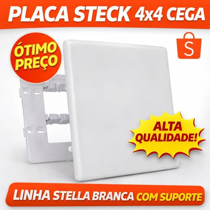 Espelho de Tomada 4x4 Cego com Suporte Completo Branco Steck - Linha Stella