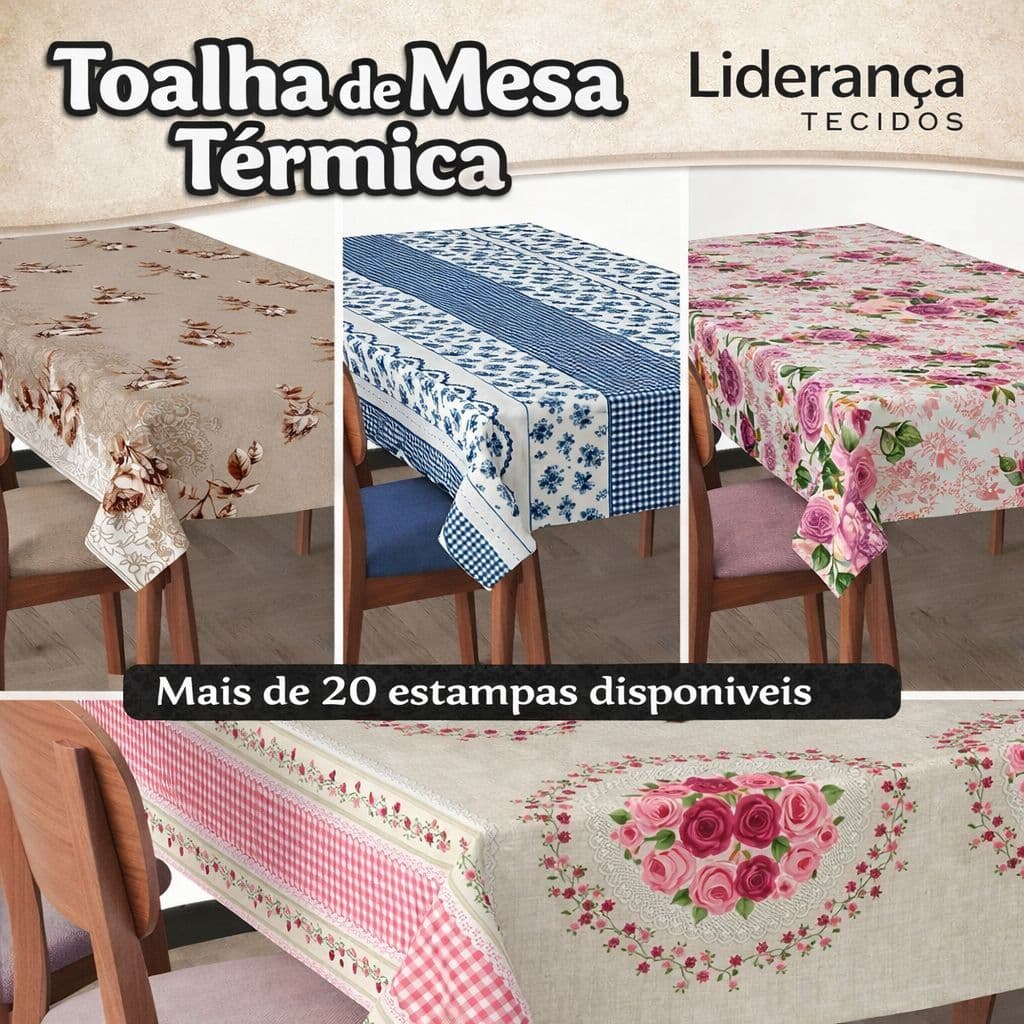 Toalha de Mesa Térmica Impermeável Estampada — 4 a 12 Lugares | Forro Plástico Decoração de Cozinha