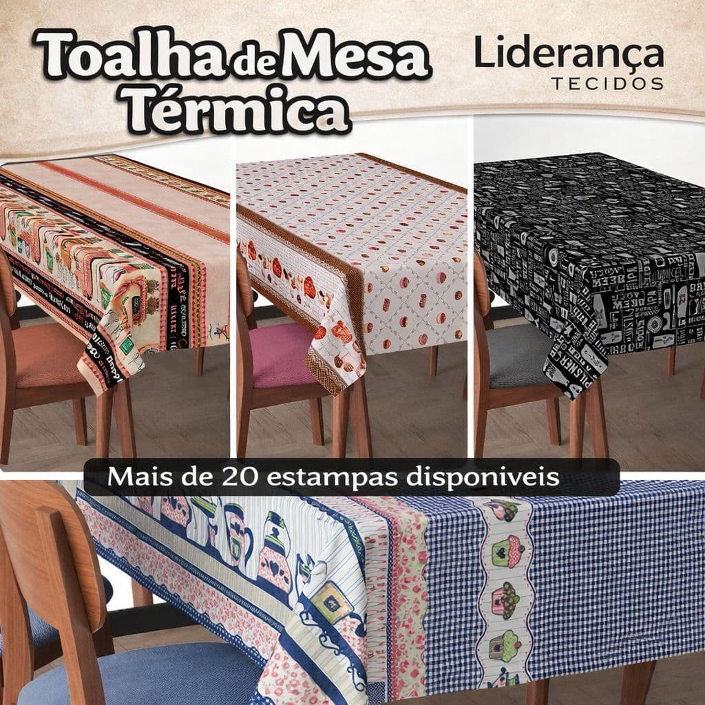 Toalha de Mesa Térmica Impermeável Estampada — 4 a 12 Lugares | Forro Plástico Decoração de Cozinha