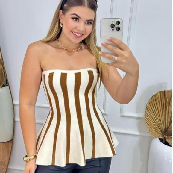 Blusa Feminina Tricot Tomara Que Caia Listrada Modal Rodada Estilosa Roupa Feminina Tamanho Unico