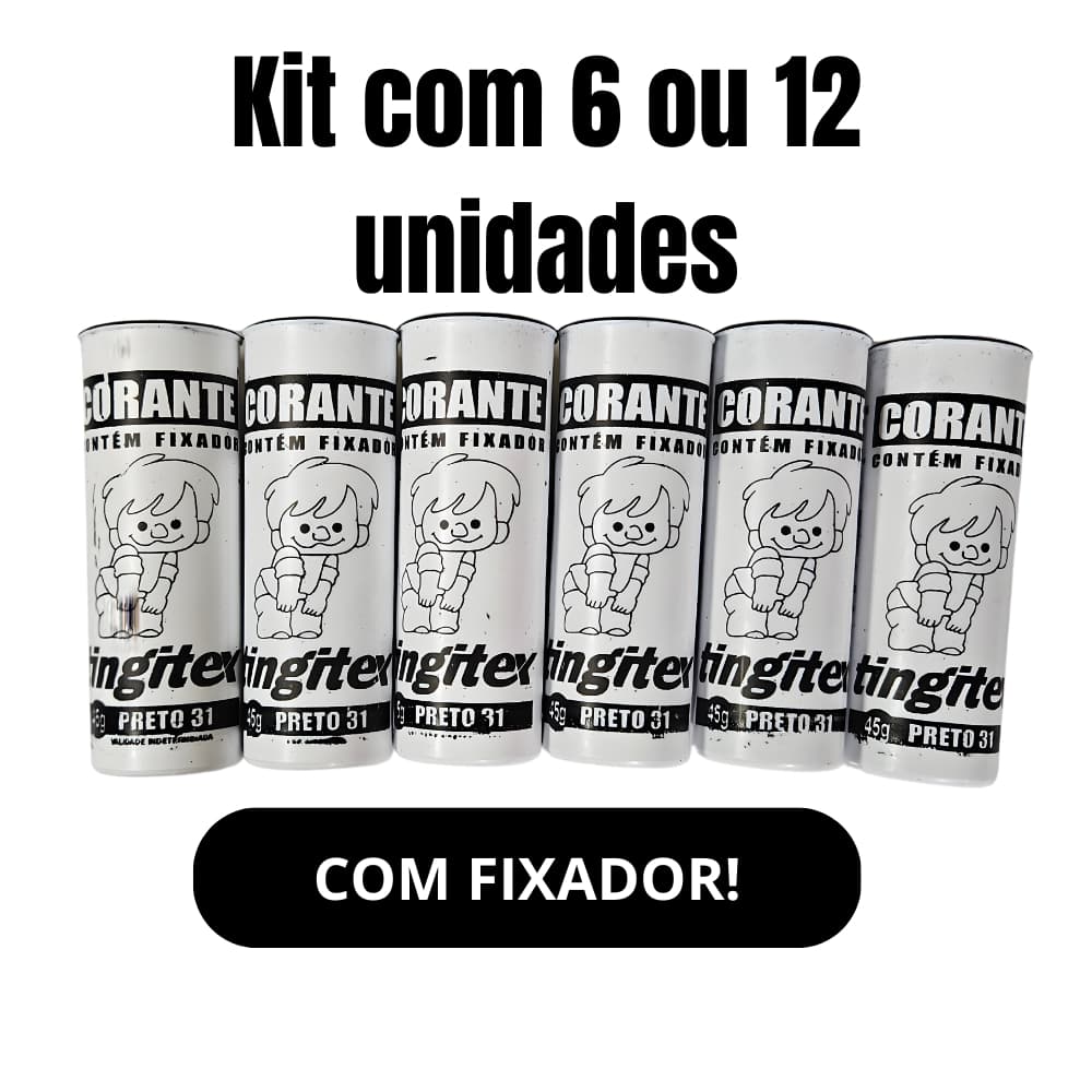 Kit Corante para Tingir Tecidos e Roupas Tingitex 45g com Fixador – Kit 6 ou 12 Unidades