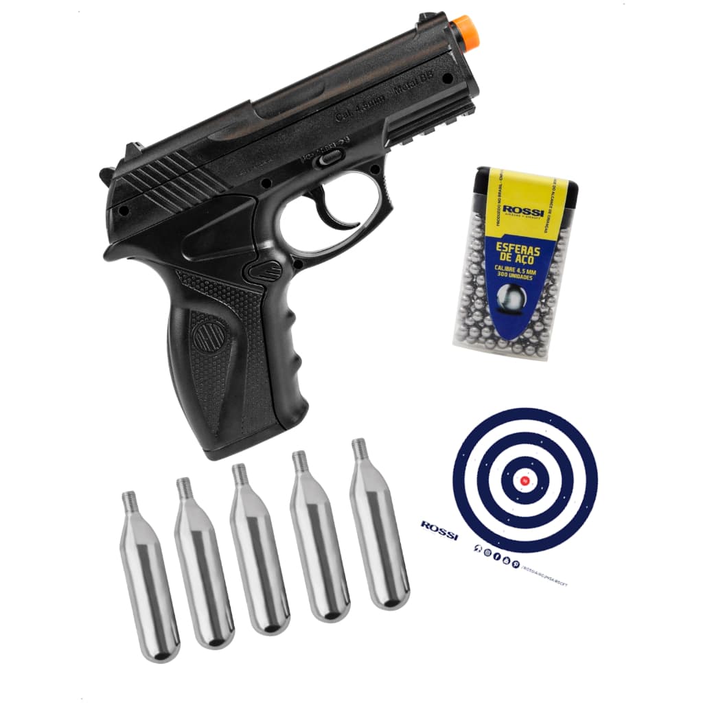 Pistola Pressão CO2 Rossi C11 4,5mm +Esferas+Cilindros+Alvos