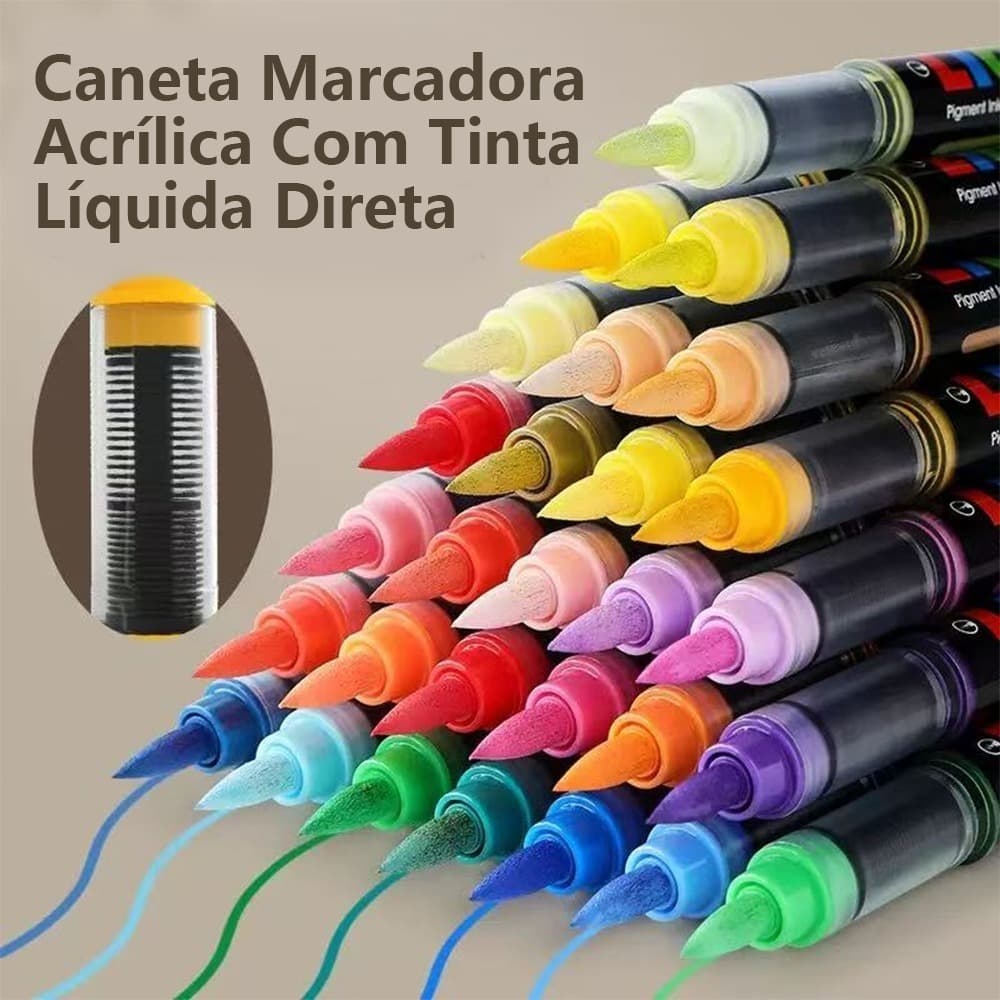 kit12/24/36/48 Cores Marcadors Brush Caneta Pen Ponta Pincel Lettering Canetinha Brinquedos Para Aliviar O Stress