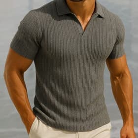 Camisa Polo Italiana Masculina Malhão Texturizada Sem Botão Estruturada