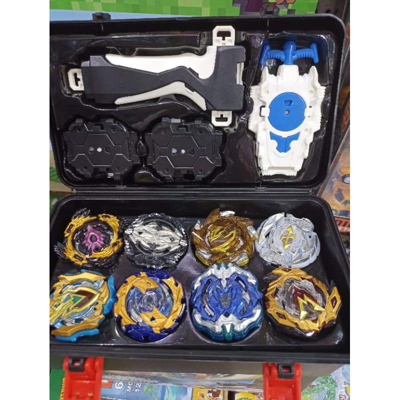 Kit Maleta Beyblade Burst Com 8 Unidades + 2 Lançadores Piões de Batalha