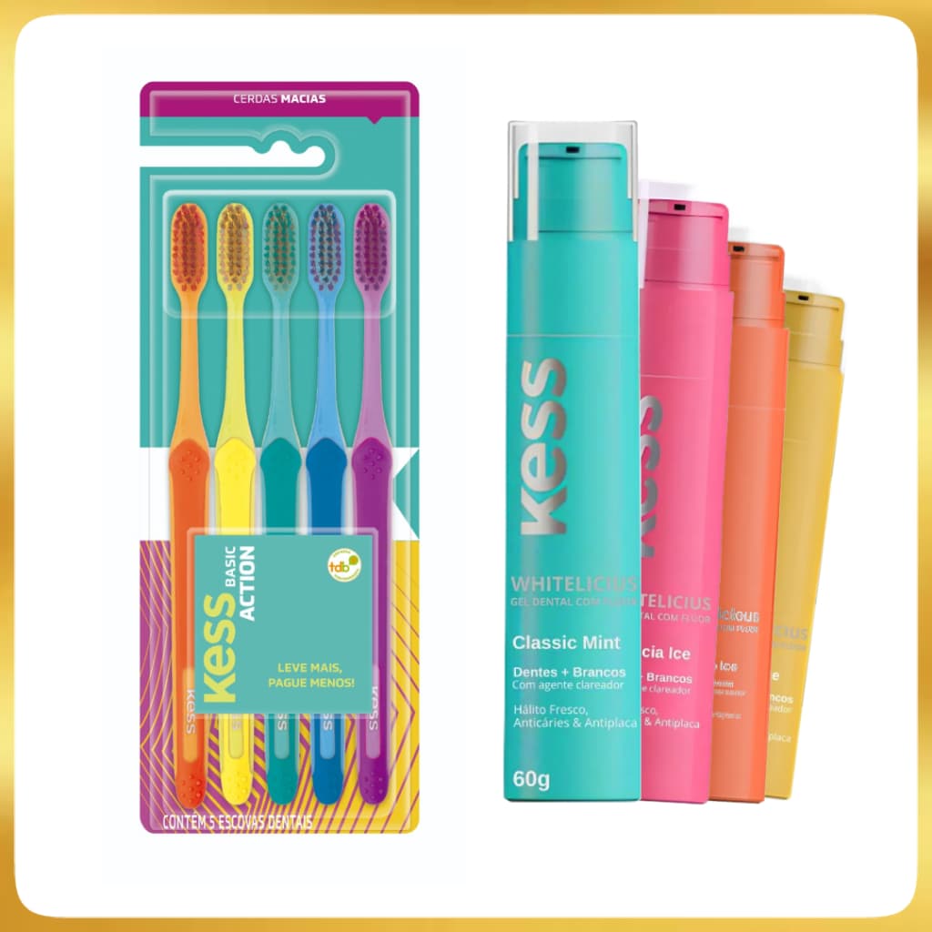 Gel Dental Kess Pump 60g + Escova Kess Basic Action Macia 5un