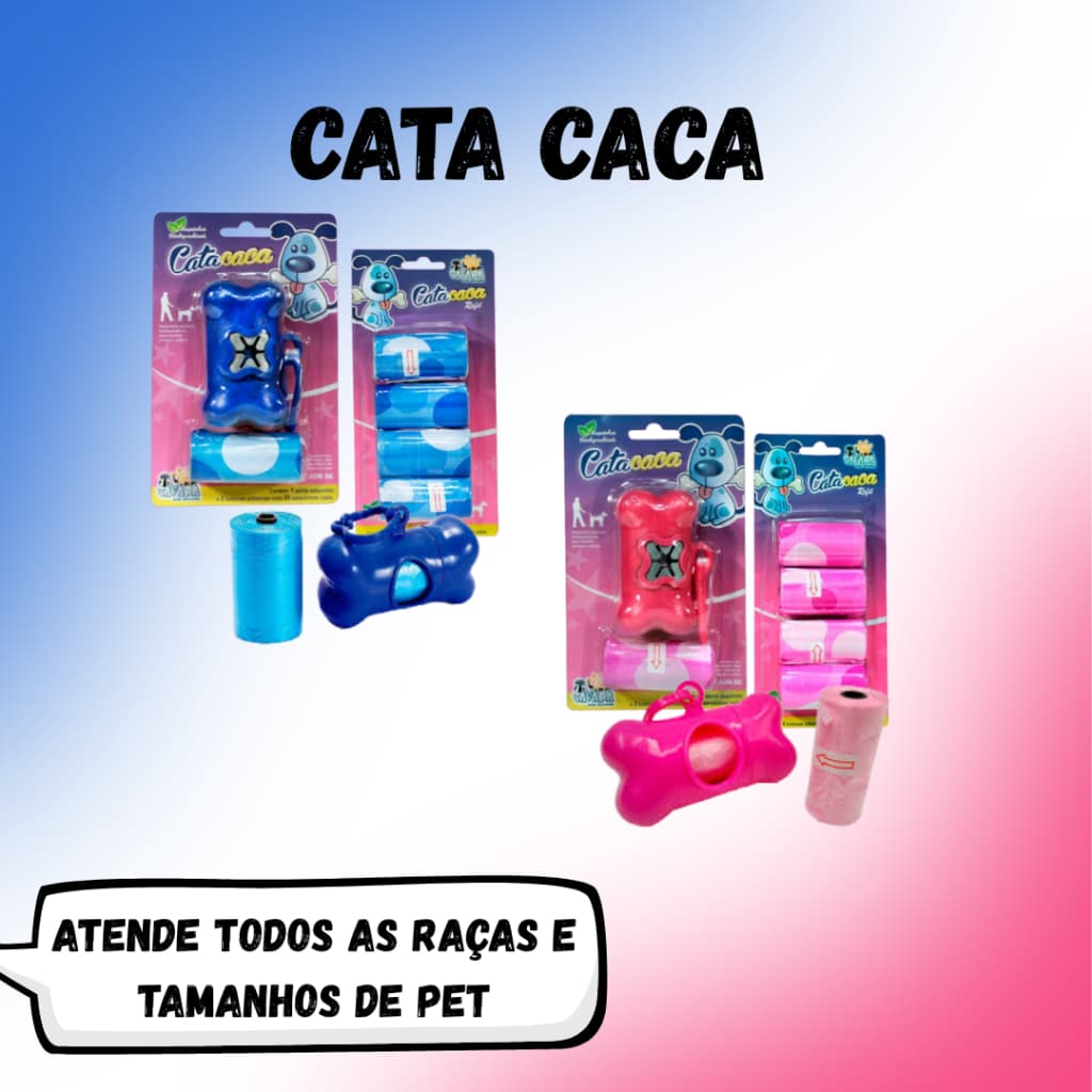 KIT CATA CACA - PORTA SAQUINHOS COM BOBINAS + REFIL - OXI-BIODEGRADÁVEIS - SAVANA PET IMPORT