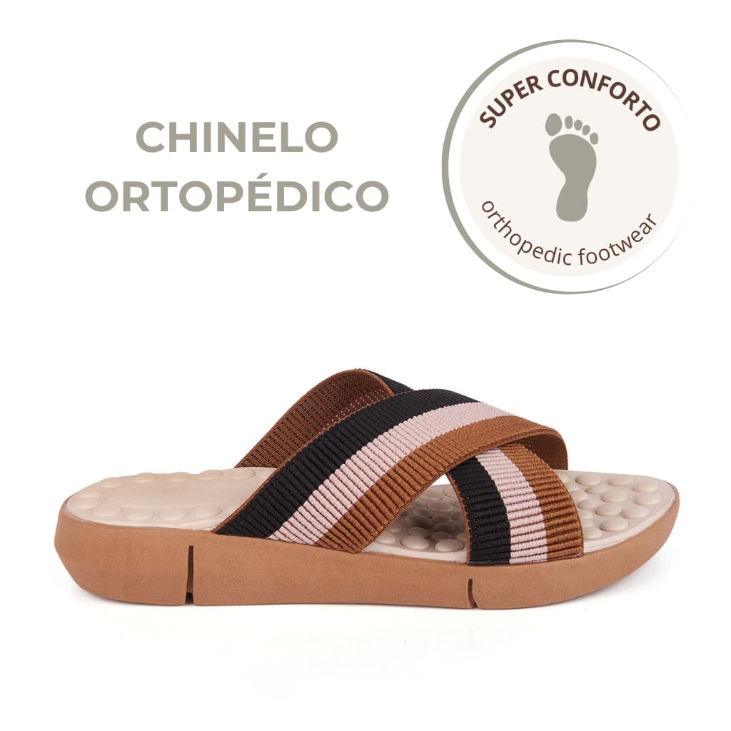 Chinelo Ortopédico Feminino com Elástico Cruzado Super Conforto Palmilha Massageadoras