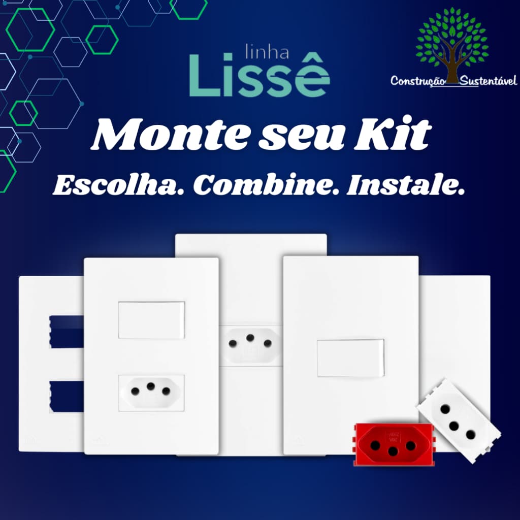 Tomada com Interruptor, 10A, 20A, Simples, Paralelo, Dupla, Tripla, Modulo e Placa Apoio Lissê ED