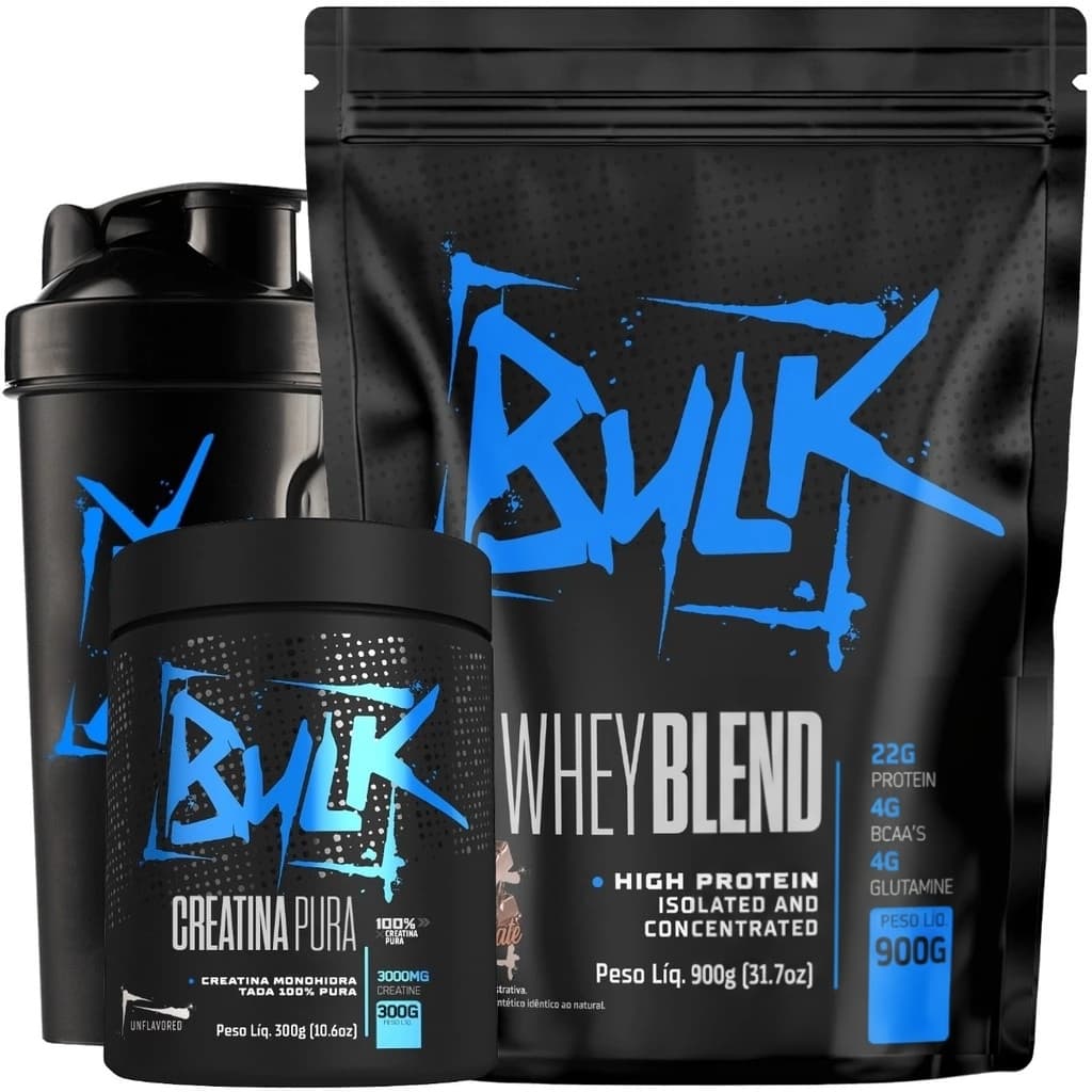Kit Whey Protein 900g + Creatina 100% Pura 300g + Shaker
