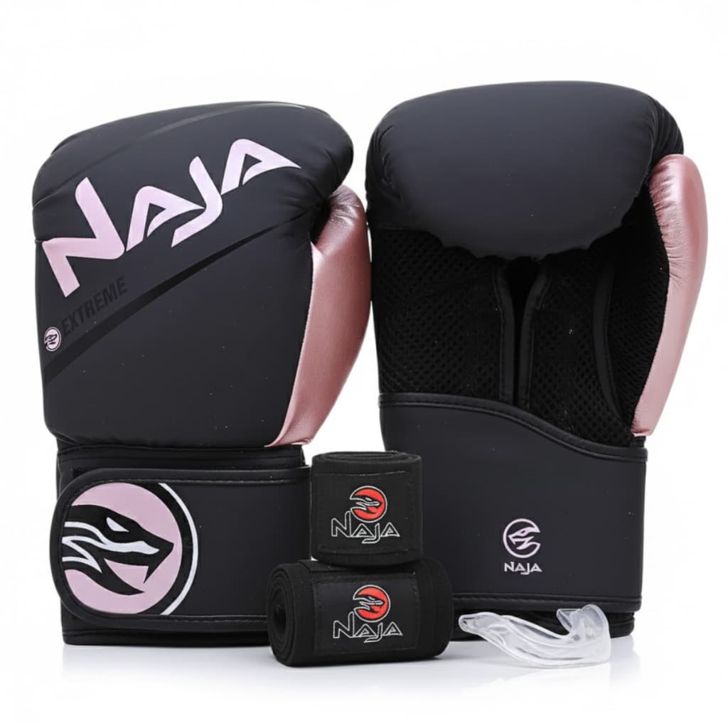 Kit Naja Extreme com Luva de Boxe e Muay Thai + Bandagem 3m + Protetor Bucal Profissional