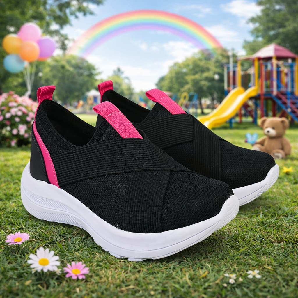 Tenis Calce Facil infantil Menina Escolar Elastico Confortavel