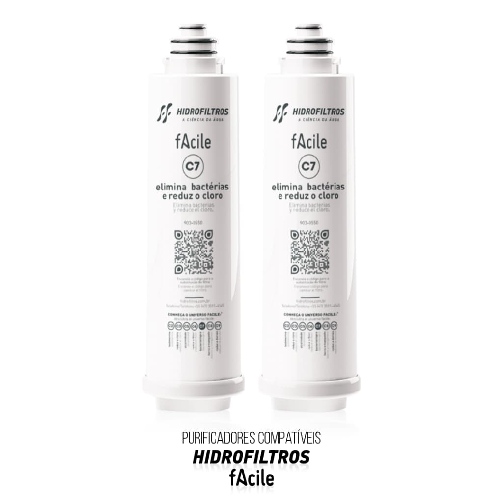 KIT 2/1 Refil Para Purificador Facile C7 Elimina Bactérias refil Hidrofiltros Original Unitário