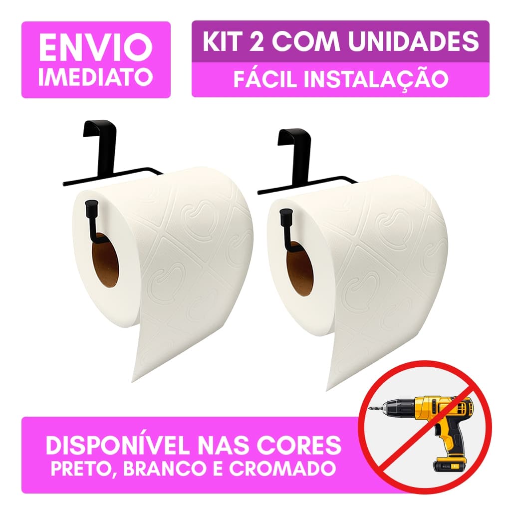 Kit 2 Suporte Porta Papel Higiênico Sem Furo Simples Encaixe Caixa Acoplada Luxo Resistente