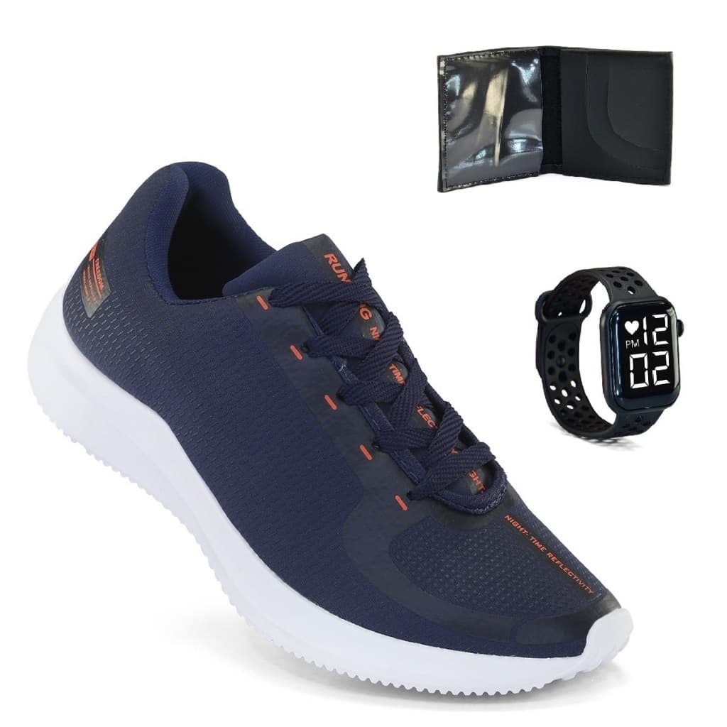 Tenis Masculino + Relogio + Carteira Esportivo Corrida Treino Versatil Sola Macio Tenis Respiravel Super leve