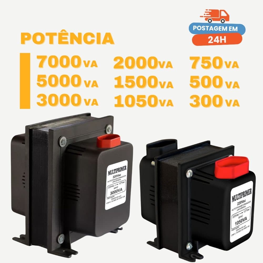 Auto Transformador 7000va 3000va 2000va 1500va 1050va 750va 500va 300va Bivolt 110v e 220v MULTI