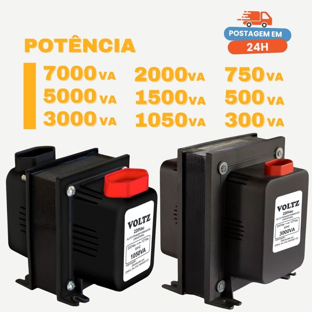 Auto Transformador 7000va 3000va 2000va 1500va 1050va 750va 500va 300va Bivolt 110v e 220v VOLTZ
