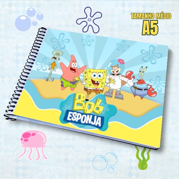 Livro de Colorir do Bob Esponja - 50 Páginas Submarinas + Plástico Anti mancha