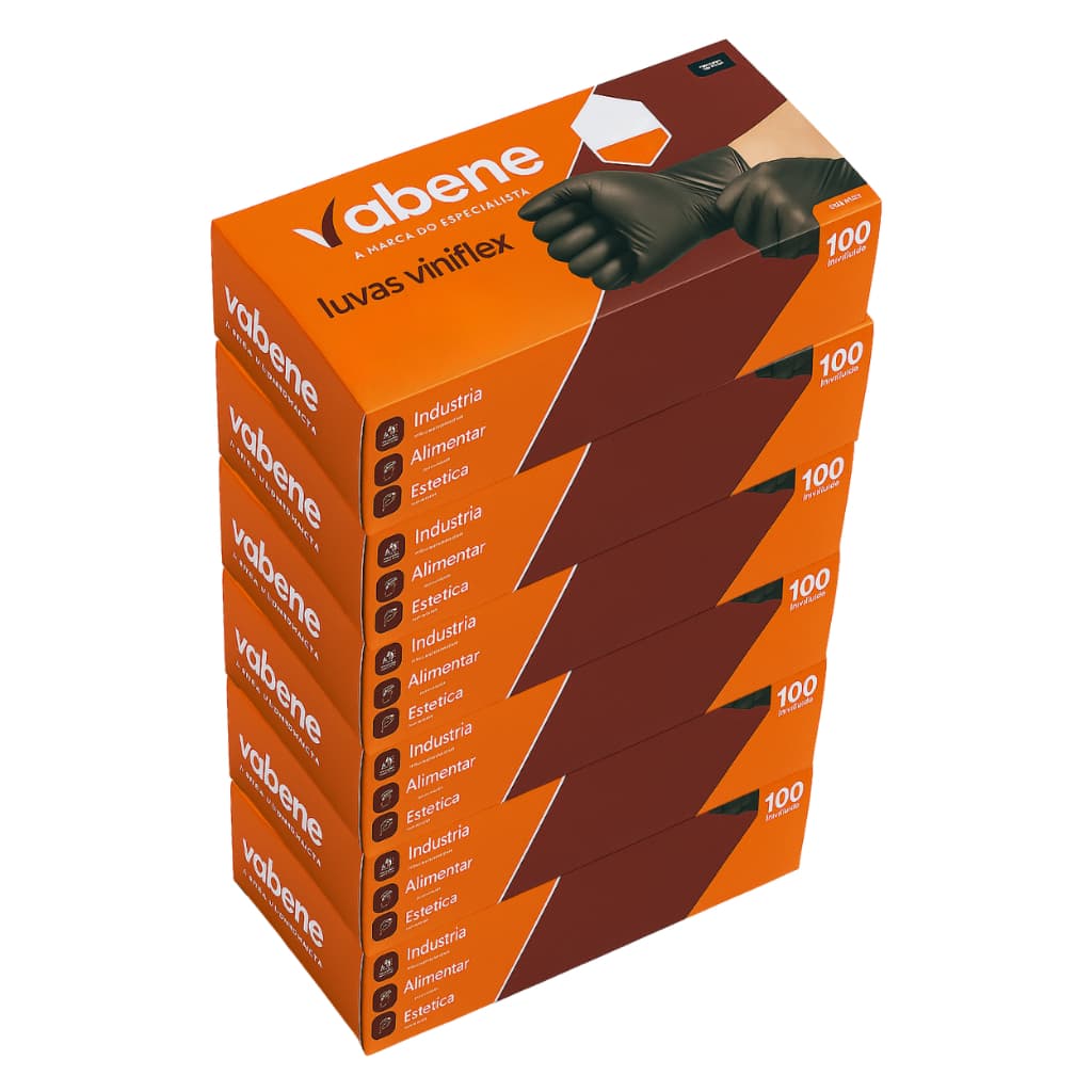 500un Luva Viniflex Preto Sem Pó Descartável P M G GG Marca Vabene