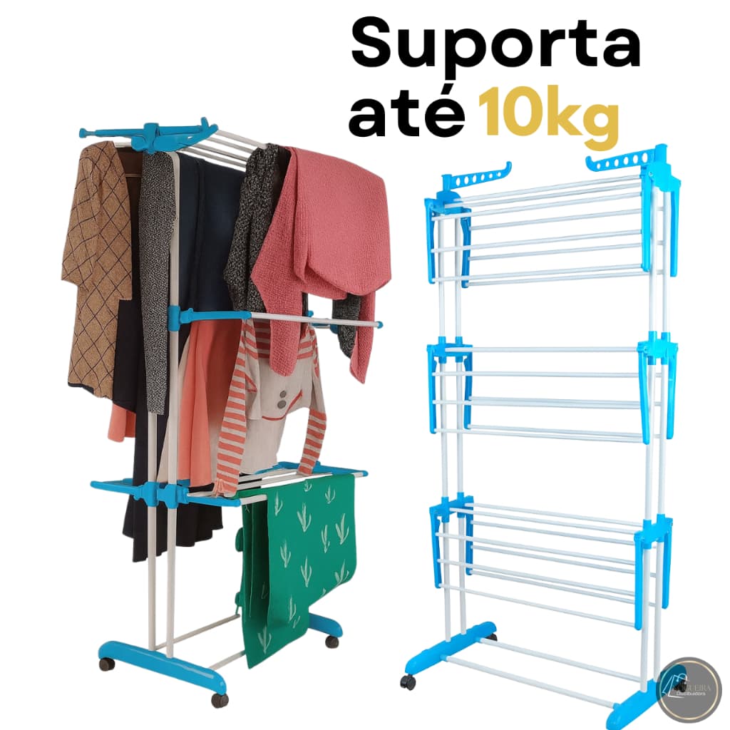 Varal De Chão 3 Andares Grade Retrátil Compacto Dobrável 4 Rodas